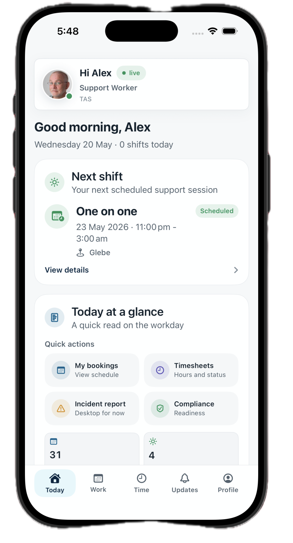 MR Support worker dashboard
